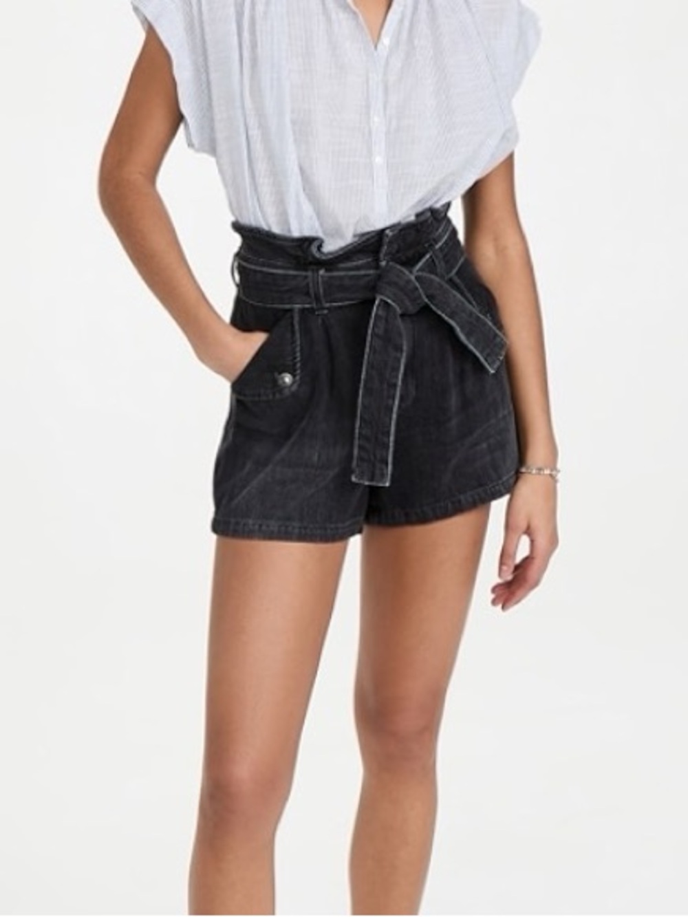 NWT Veronica Beard Nori Paperbag Denim Shorts Washed Onyx Size 28